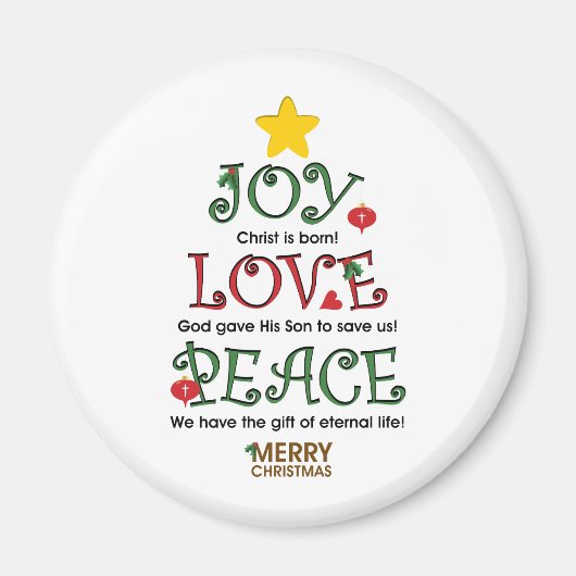 キリスト教のクリスマスの喜び愛と平和 マグネット (正面)