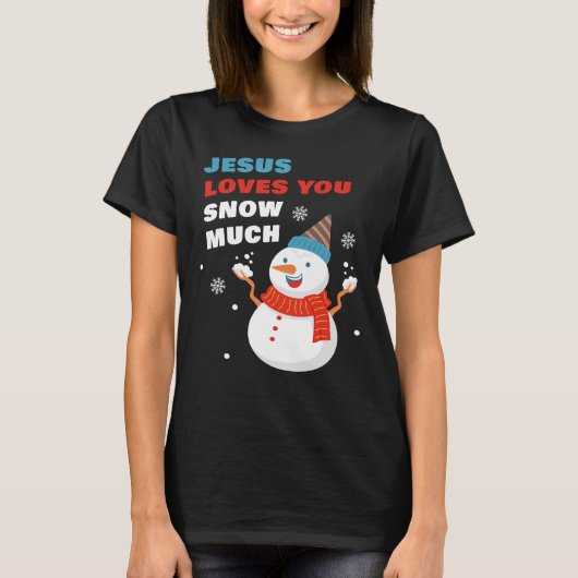 キリスト教のクリスマスを雪で大好きイエス Tシャツ (正面)