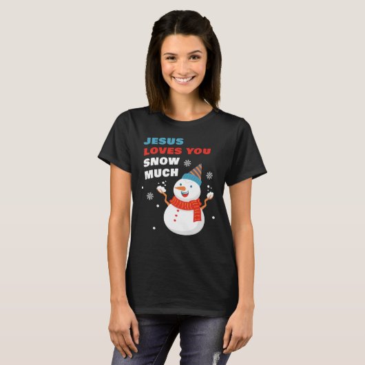 キリスト教のクリスマスを雪で大好きイエス Tシャツ (正面フル)