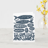 キリスト教のクリスマスプレゼントとして私の魚とパンを全て彼に与える カード (黄色い花)