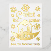 キリスト教のクリスマス出生キリスト救生まれ主は 箔シーズンポストカード (正面)