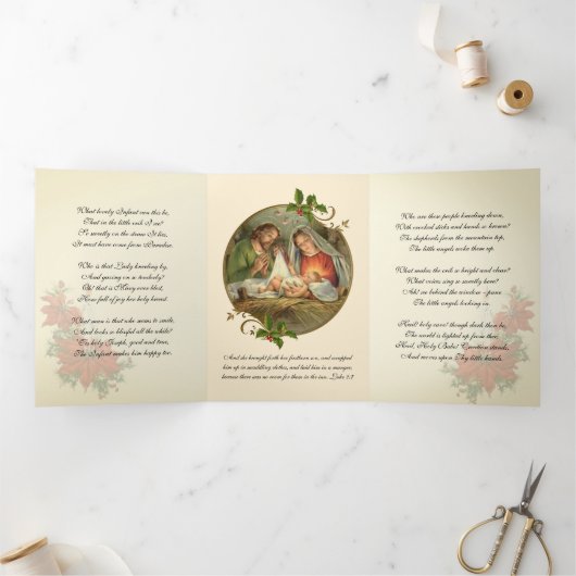 キリスト教のクリスマス イエス 聖母マリア 聖ヨセフ 三つ折りクリスマスカード (内部)