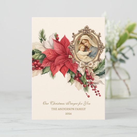 キリスト教のクリスマス ポインセチア 聖母マリア イエス シーズンカード (スタンド正面)