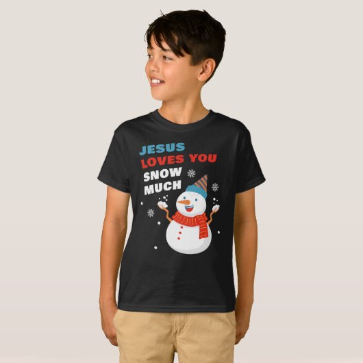 キリスト教のクリスマスT-Shに雪を積むイエス Tシャツ (正面フル)