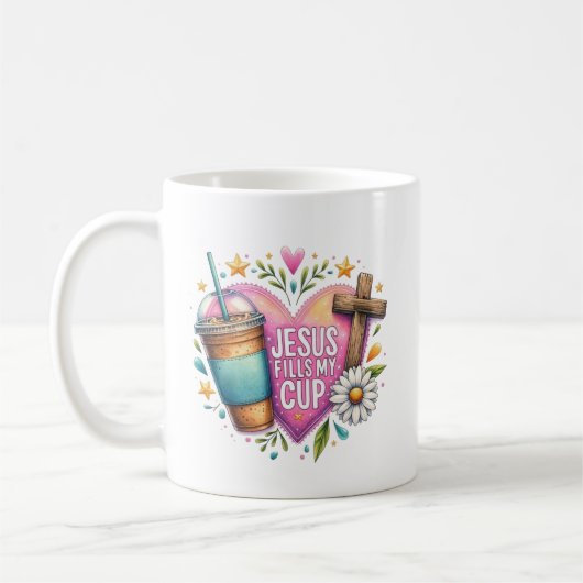 キリスト教のコーヒー愛好家の詩篇をイエス様が満たす コーヒーマグカップ (左)