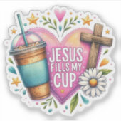 キリスト教のコーヒー愛好家の詩篇をイエス様が満たす シール (正面)