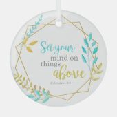 キリスト教のシックな聖書の上の事に心を置きなさい ガラスオーナメント (正面)