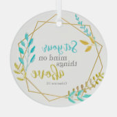 キリスト教のシックな聖書の上の事に心を置きなさい ガラスオーナメント (裏面)