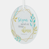 キリスト教のシックな聖書の上の事に心を置きなさい ガラスオーナメント (正面左)