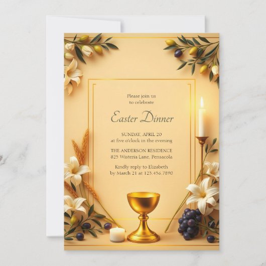 キリスト教のシンボルエレガント宗教的なイースターディナー 招待状 (正面)