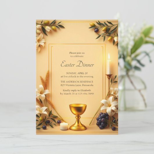 キリスト教のシンボルエレガント宗教的なイースターディナー 招待状 (スタンド正面)