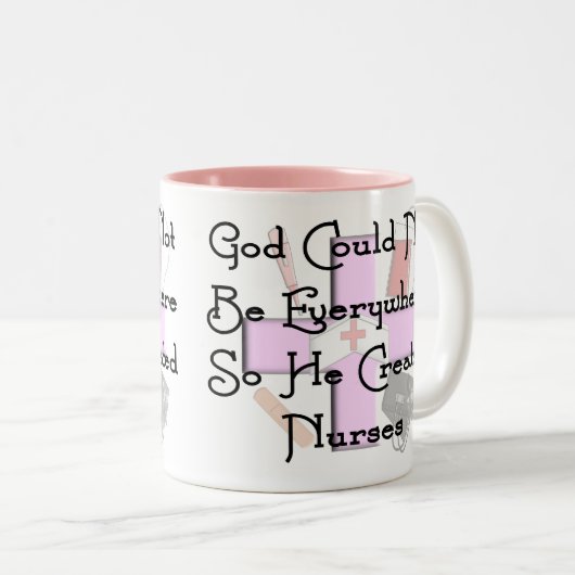 キリスト教のナースのギフトの"神はどこでもあることができませんでした ツートーンマグカップ (正面右)