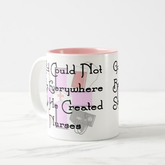キリスト教のナースのギフトの"神はどこでもあることができませんでした ツートーンマグカップ (正面左)