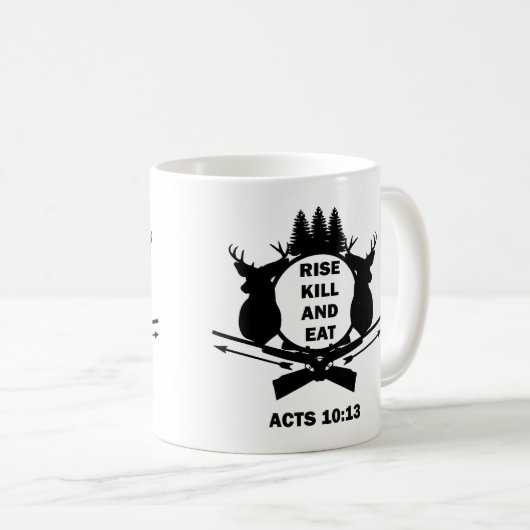 キリスト教のハンターの狩りの行為の10:13の上昇の殺害は食べます コーヒーマグカップ (正面右)