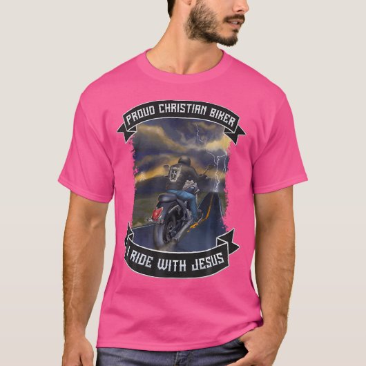 キリスト教のバイクもしくは自転車に乗る人ギフトアイディアI乗るイエズスモーター Tシャツ (正面)