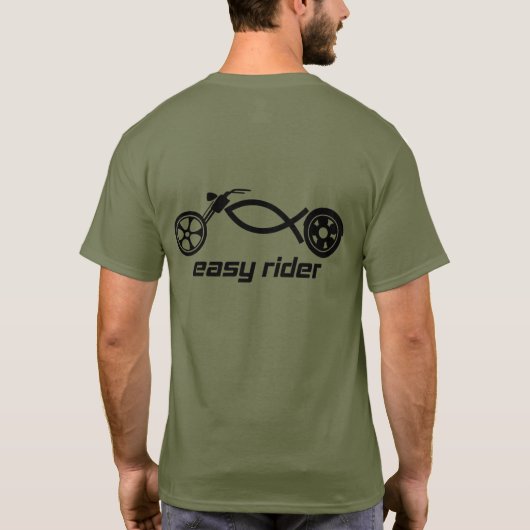 キリスト教のバイクもしくは自転車に乗る人 Tシャツ (裏面)