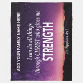 キリスト教のバイブル家庭では何でもできる フリースブランケット (正面)