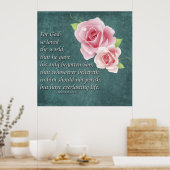 キリスト教のバラ聖書聖なる書物、 経典ヨハネ3:16 ポスター (キッチン)