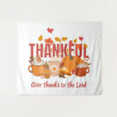 キリスト教のパンプキン 感謝のHappy Thanksgiving タペストリー (正面(横))
