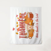 キリスト教のパンプキン 感謝のHappy Thanksgiving タペストリー (正面)