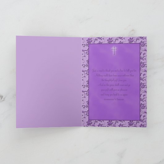 キリスト教のパープル感謝カード(写真付き) サンキューカード (内部)