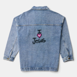 キリスト教のフレーズ「I Love JESUS」ピンクのハート デニムジャケット