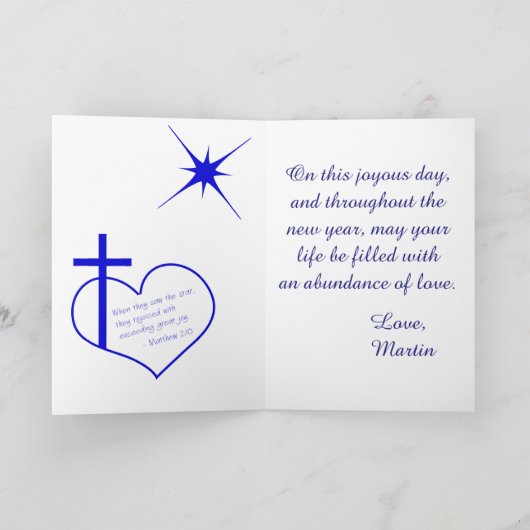 キリスト教のメリークリスマスの青いカスタマイズ可能 シーズンカード (内部)