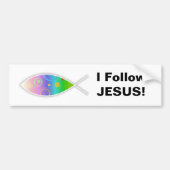 キリスト教のレトロの魚、私はイエス・キリストを後を追います! バンパーステッカー (正面)