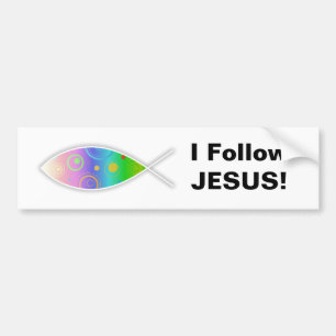 キリスト教のレトロの魚、私はイエス・キリストを後を追います! バンパーステッカー