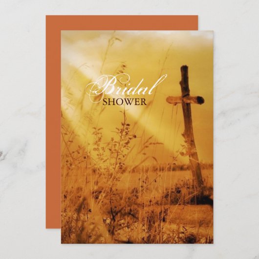キリスト教のヴィンテージの国の十字のブライダルシャワー 招待状 (正面/裏面)
