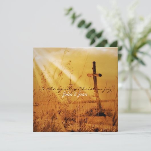 キリスト教のヴィンテージの国の十字の結婚式 招待状 (スタンド正面)