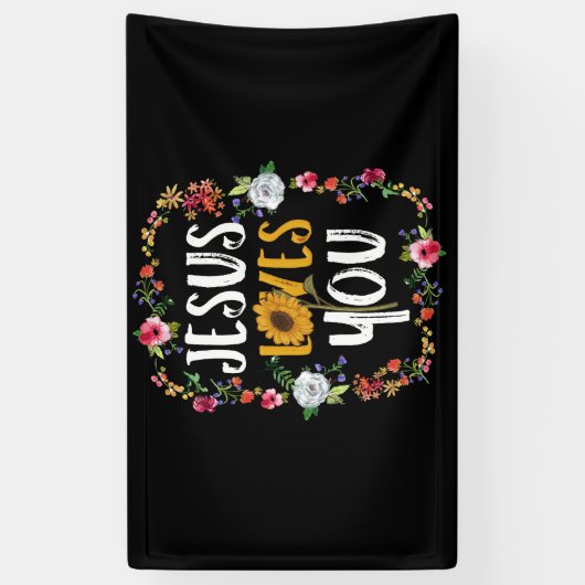 キリスト教の丸い花枠でイエスはあなたを愛している 横断幕 (縦)