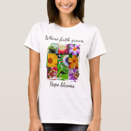 キリスト教の信仰が成長する花コラージュ希望は花開く Tシャツ