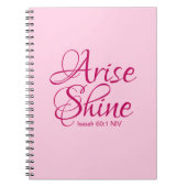 キリスト教の信仰が生まれ、聖書の聖句ピンクに輝く ノートブック (正面)
