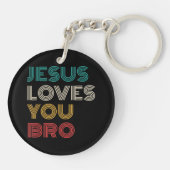 キリスト教の信仰のレトロ、イエスはおもしろいあなたを愛している キーホルダー (裏面)