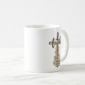 キリスト教の信仰の花の十字架タイポグラフィーデザイン コーヒーマグカップ (正面右)