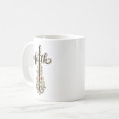 キリスト教の信仰の花の十字架タイポグラフィーデザイン コーヒーマグカップ (正面左)