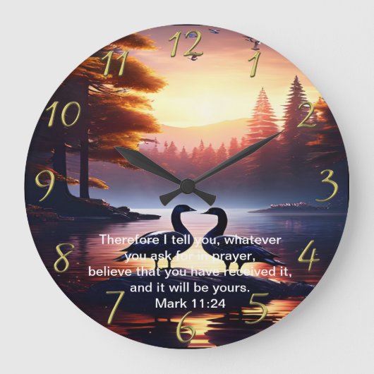 キリスト教の信仰はマルコ11:24と交わる ラージ壁時計 (正面)