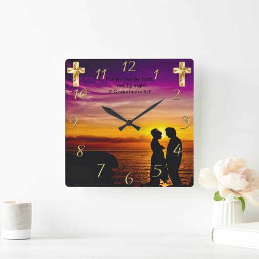 キリスト教の信仰は、2コリント5:7スクアールと交差する スクエア壁時計 (ホーム)
