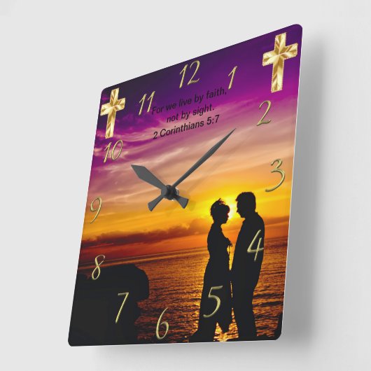 キリスト教の信仰は、2コリント5:7スクアールと交差する スクエア壁時計 (傾斜)