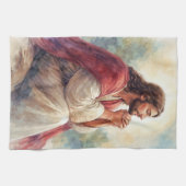 キリスト教の信仰 | イエスの祈りの水彩画 キッチンタオル (横)
