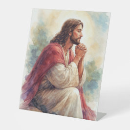 キリスト教の信仰 | イエスの祈りの水彩画 台座サイン
