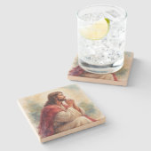 キリスト教の信仰 | イエス・キリストの祈りの水彩画アート ストーンコースター (横)