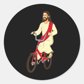 キリスト教の信仰、自転車に乗ったイエス・キリストのユーモア ラウンドシール