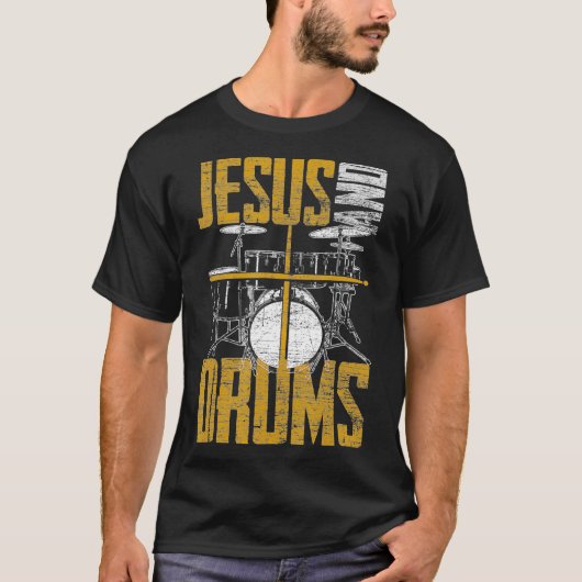 キリスト教の信者ドラマーイエスとドラムのイエス Tシャツ (正面)