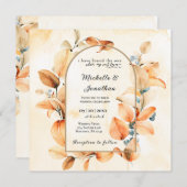 キリスト教の全秋に燃えたオレンジ結婚色の秋 招待状 (正面/裏面)