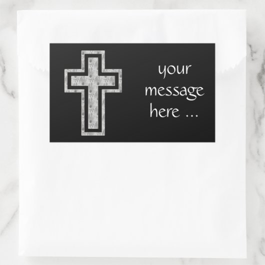 キリスト教の十字の記号のかわいらしい灰色の花 長方形シール (バッグ)