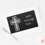 キリスト教の十字の記号のかわいらしい灰色の花 長方形シール (封筒)