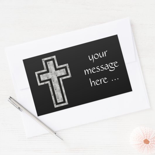 キリスト教の十字の記号のかわいらしい灰色の花 長方形シール (封筒)