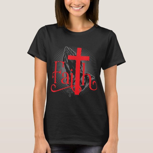 キリスト教の十字架と手祈イエスとの信仰 Tシャツ (正面)